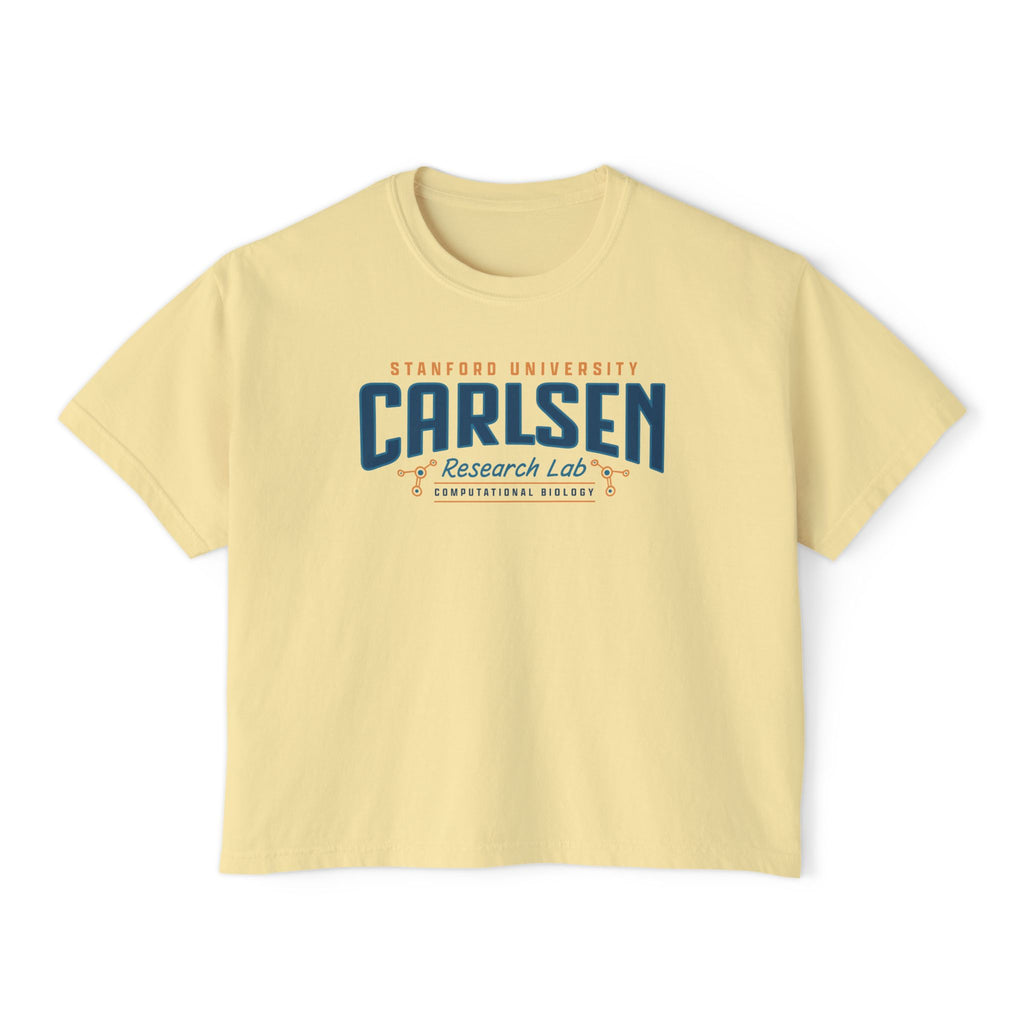 Yellow Comfort Colors cropped tee featuring a Stanford University Carlsen Research Lab graphic from The Love Hypothesis, Ali Hazelwood merch by Thtgrlreads