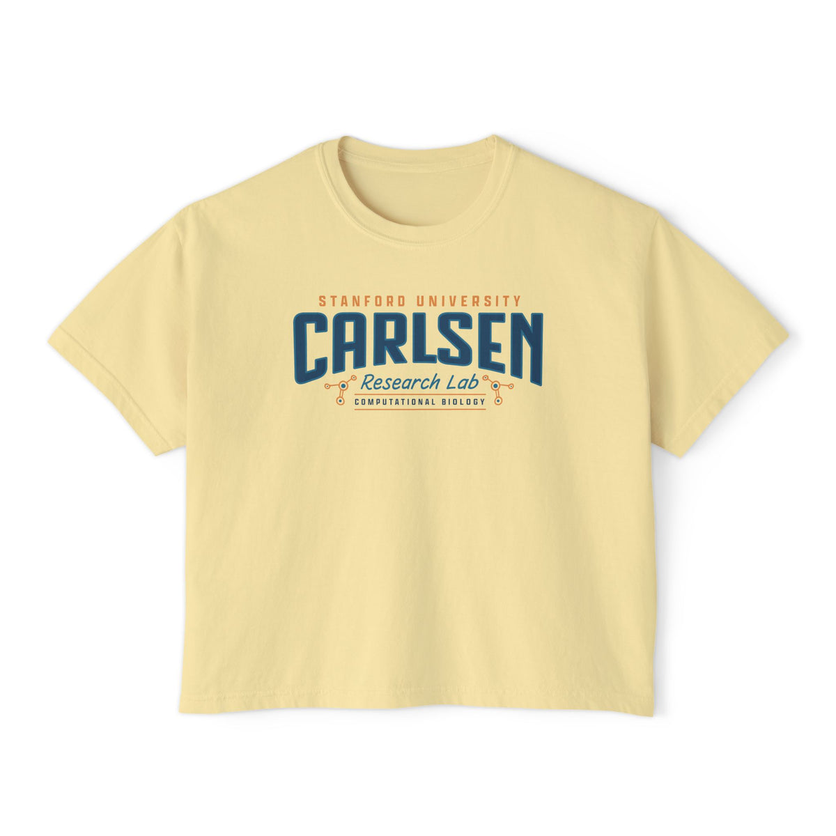 Yellow Comfort Colors cropped tee featuring a Stanford University Carlsen Research Lab graphic from The Love Hypothesis, Ali Hazelwood merch by Thtgrlreads