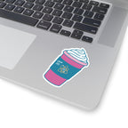 Olive coffee cup sticker with an atomic symbol on a laptop, inspired by The Love Hypothesis by Ali Hazelwood, from Thtgrlreads stickers collection