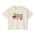 thtgrlreads Kindred's Curse Saga cream-colored Comfort Colors crop top featuring a vintage-style graphic of red apples and green leaves with bold text promoting Sorae’s Apple Orchard.