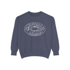 Zodiac Academy crewneck sweatshirt by thtgrlreads featuring a vintage wash blue Comfort Colors fabric with a white vintage puff print graphic of a slippery salmon and retro lettering.