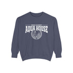 Zodiac Academy inspired aqua house sweatshirt by thtgrlreads featuring a cozy unisex Comfort Colors crewneck with vintage washed fabric and bold white collegiate-style print.