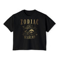 Zodiac Academy graphic crop top from thtgrlreads features a vintage-wash black Comfort Colors base with a bold metallic print of mystical symbols, combining fantasy and romance themes.