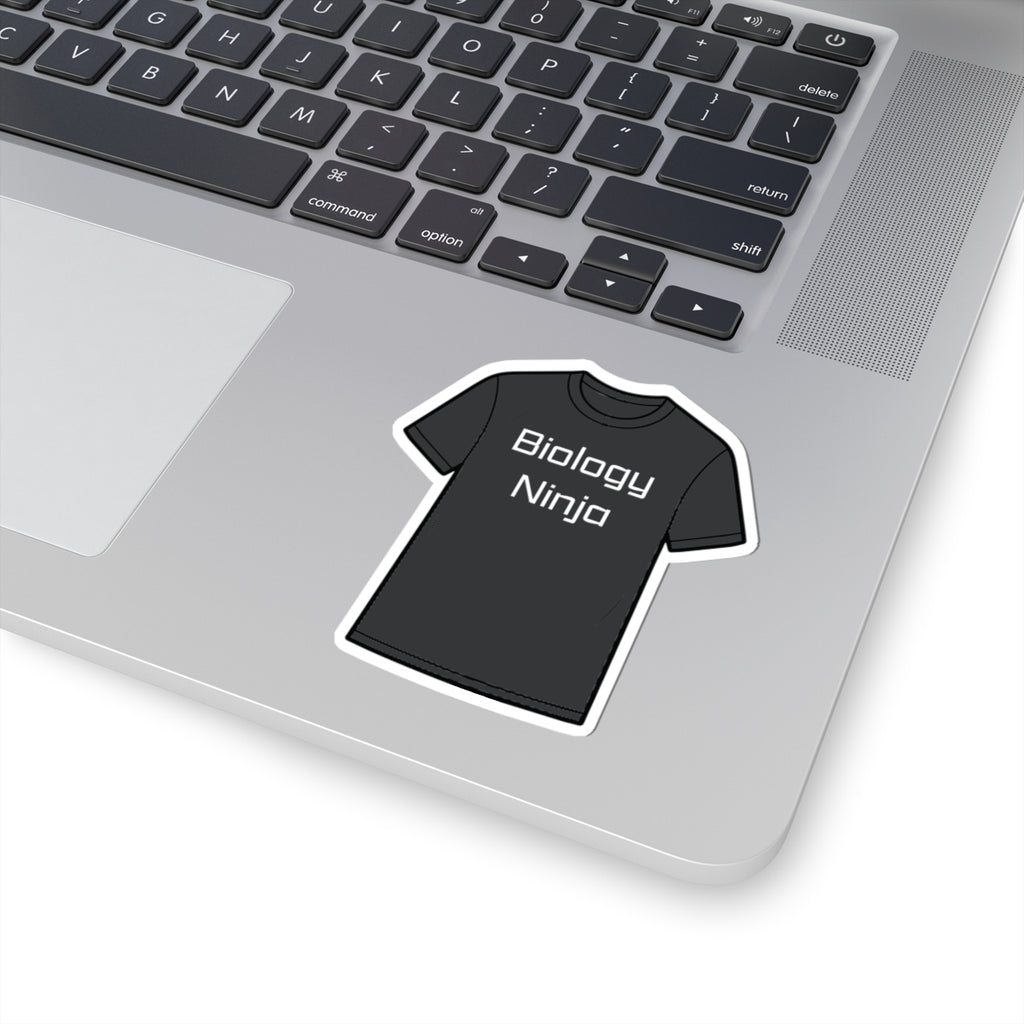 Black kiss cut vinyl sticker showing a Biology Ninja T-shirt design on a laptop, from Thtgrlreads and inspired by Ali Hazelwood’s The Love Hypothesis