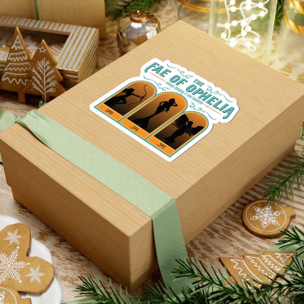 A holiday gift box wrapped with a sage green ribbon featuring a Fae of Ophelia sticker by thtgrlreads, part of the Stickers and The Life of a Book Bestie collections.