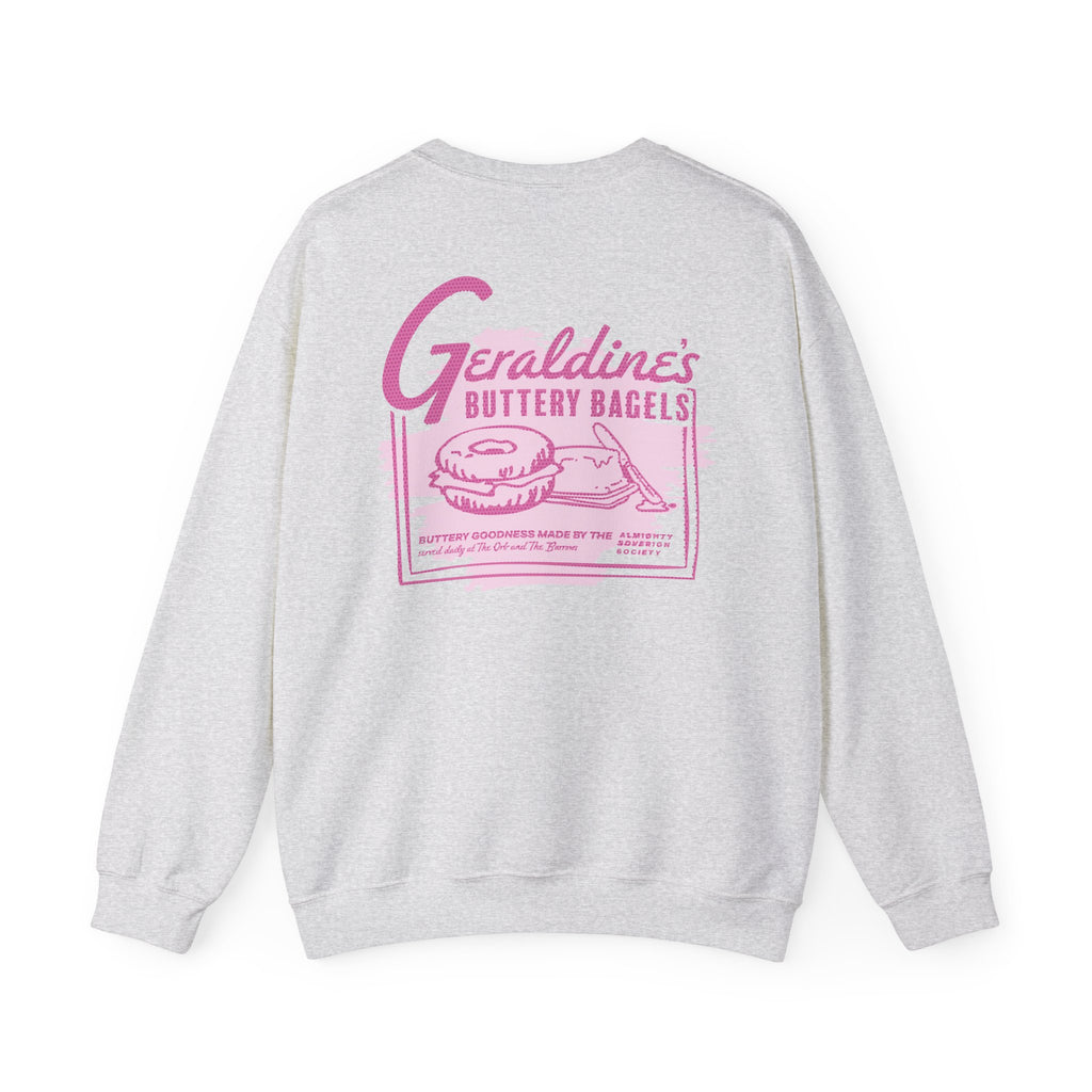 Zodiac Academy collection oversized crewneck sweatshirt by thtgrlreads featuring vintage wash comfort colors fabric with a pink graphic print inspired by Geraldine’s Bagels.