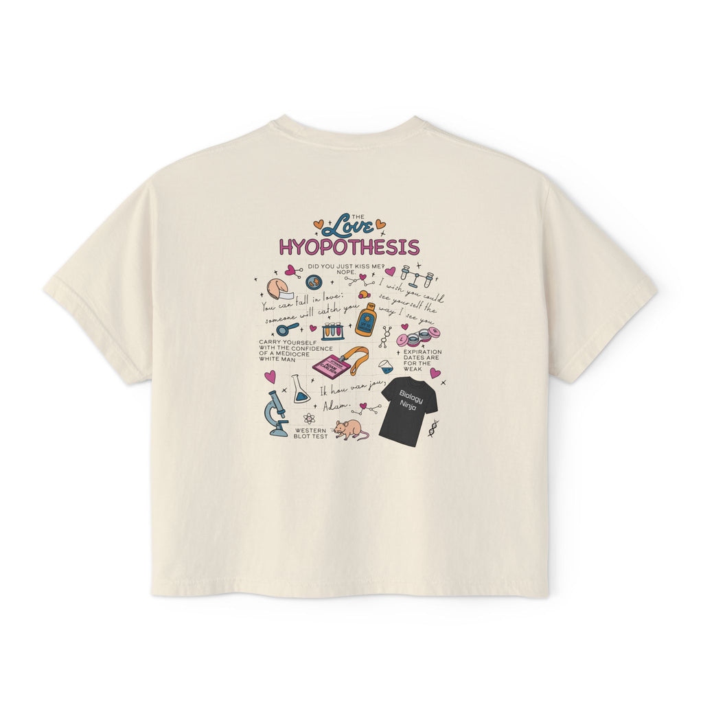 Cream Love Hypothesis cropped graphic tee with colorful science themed artwork, a Comfort Colors cotton top from Thtgrlreads in Tees and Ali Hazelwood