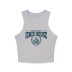 Zodiac Academy-inspired grey Comfort Colors crop tank from thtgrlreads featuring vintage-style printed Ignis House flame crest, perfect for bookish Back to School vibes.