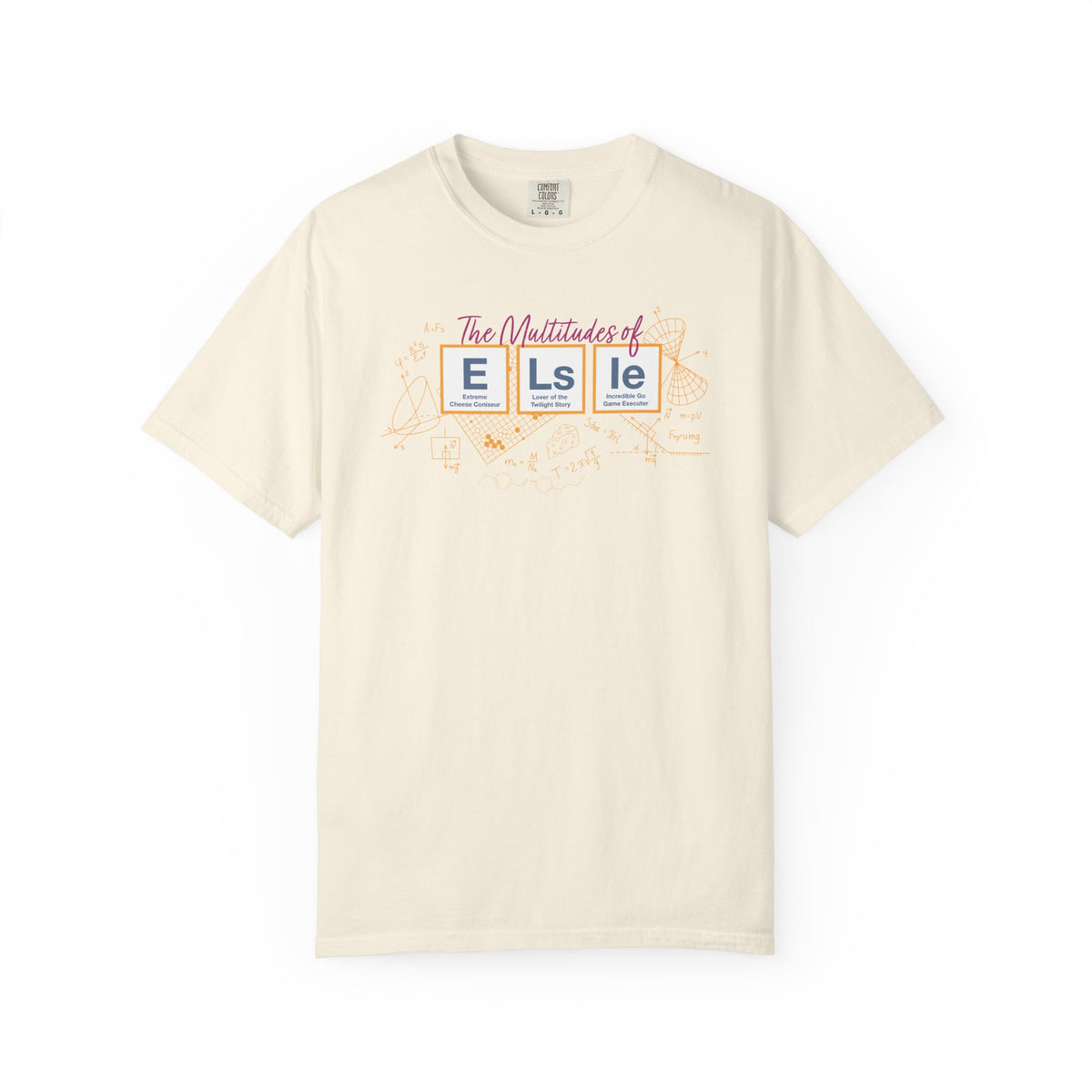 Cream Comfort Colors graphic tee featuring The Multitudes of Elsie design from Ali Hazelwood's Love Theoretically, by Thtgrlreads in the Tees collection
