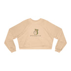 Zodiac Academy collection cropped sweatshirt by thtgrlreads featuring a beige Comfort Colors base with a vintage-style peace hand graphic and "BFF BJ Buddy Club" text in a relaxed fit.