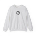 thtgrlreads cozy Comfort Colors oversized crewneck sweatshirt in light gray with a vintage-inspired black ornate heart design featuring the letter M in the center.