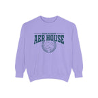 Zodiac Academy Aer House oversized crewneck sweatshirt from thtgrlreads featuring vintage puff print graphic in dark ink on a soft lavender Comfort Colors fabric, part of Crewnecks collection.