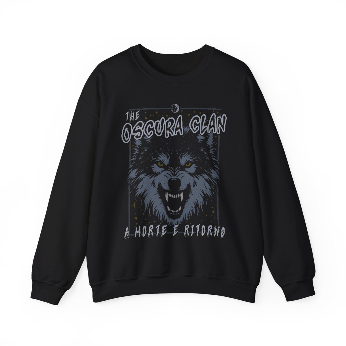 Thtgrlreads oversized crewneck sweatshirt from the Ruthless Boys of the Zodiac and Darkmore Penitentiary collections featuring a vintage washed, black Comfort Colors base with a bold graphic of a snarling wolf and gothic script text.