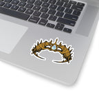 Sticker from thtgrlreads featuring a fantasy crown design inspired by Wolves of Ruin, with intricate brown wolf motifs surrounding a blue gem, offered by Printify.