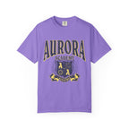 Ruthless Boys of the Zodiac inspired Comfort Colors graphic tee by thtgrlreads features a vintage wash purple fabric with Aurora Academy crest and bold collegiate-style text.