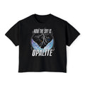 thtgrlreads officially licensed crop top from The Life of a Book Bestie collection featuring a black Comfort Colors base with a vintage wash and bold graphic print with lightning and clouds text reading "Now the sky is Opalite