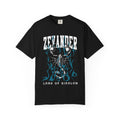 Thtgrlreads black Comfort Colors graphic tee from The Eating Woods collection featuring a bold vintage puff print of a scorpion with "Zevander" and "Lord of Eidolon" text, combining bookish fantasy themes with premium soft, vintage-washed fabric.