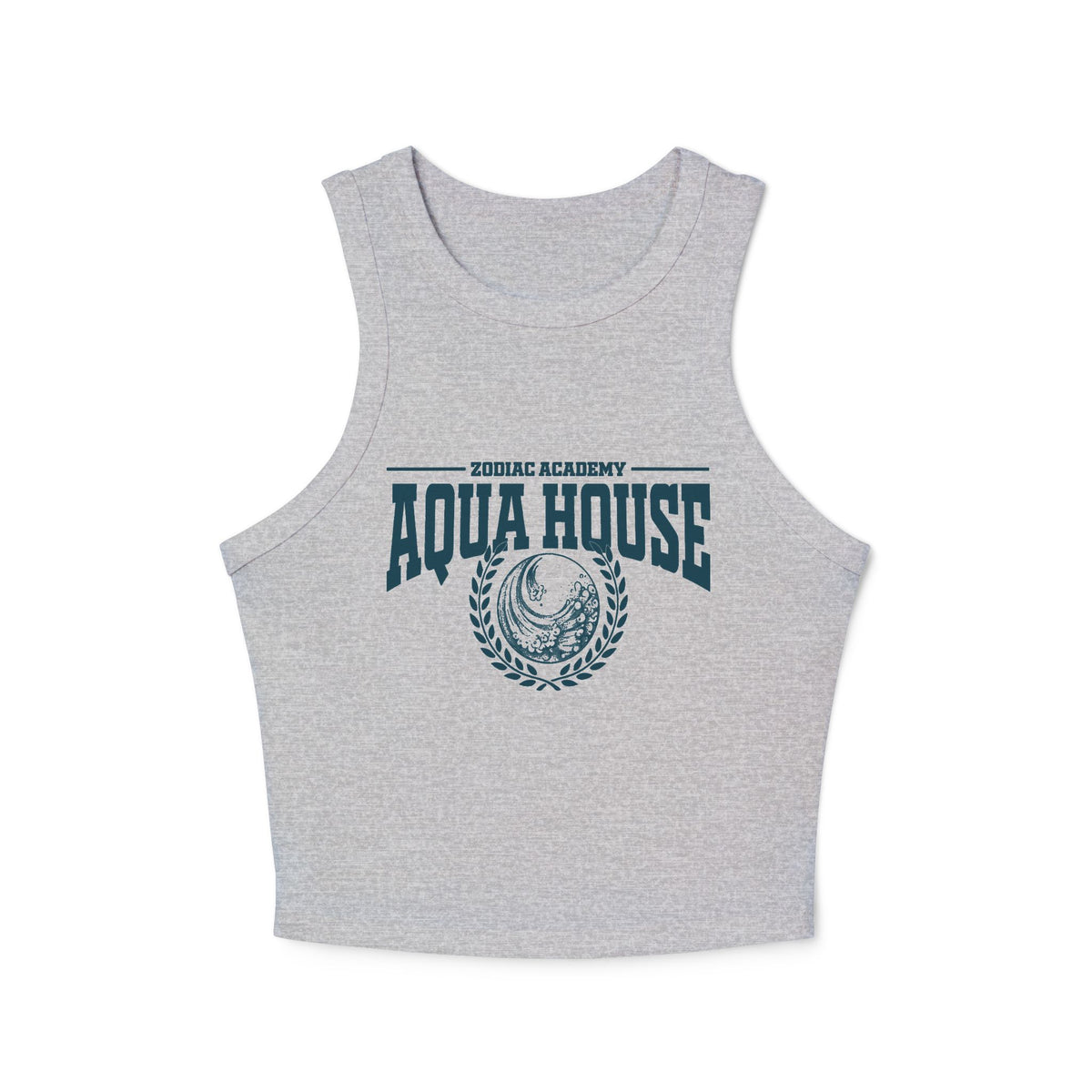 Thtgrlreads Zodiac Academy collection women's vintage wash cropped Comfort Colors tank top featuring bold graphic text and emblem for Aqua House.