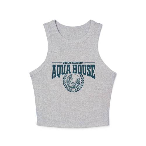 Thtgrlreads Zodiac Academy collection women's vintage wash cropped Comfort Colors tank top featuring bold graphic text and emblem for Aqua House.