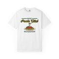 thtgrlreads white Comfort Colors graphic tee featuring a vintage-style print of spaghetti on a fork above a plate with the text "Harlow's Pasta Club" in yellow and black script font