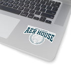 Zodiac Academy Aer House sticker by thtgrlreads features a bold collegiate font and a detailed emblem of a dragon surrounded by a laurel wreath, perfect for fans of Romantasy book merch.
