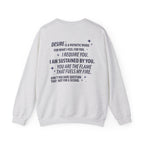 thtgrlreads official Kindred's Curse Saga crewneck sweatshirt featuring a vintage-washed Comfort Colors base with bold black text graphic quoting intense romance on the back.