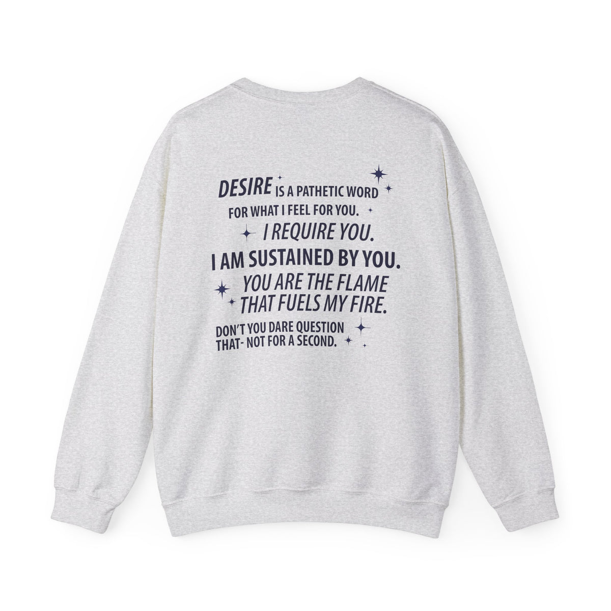 thtgrlreads official Kindred's Curse Saga crewneck sweatshirt featuring a vintage-washed Comfort Colors base with bold black text graphic quoting intense romance on the back.