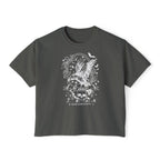 thtgrlreads Liv Zander collection cropped Comfort Colors t-shirt in dark gray with vintage-style white graphic featuring a soaring bird, skulls, and gothic floral accents, offered by Printify.