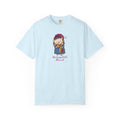 Light blue Comfort Colors tee with a whimsical Hedgizabeth Bennet hedgehog illustration and lettering, inspired by Ali Hazelwood Love Theoretically, from Thtgrlreads