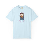 Light blue Comfort Colors tee with a whimsical Hedgizabeth Bennet hedgehog illustration and lettering, inspired by Ali Hazelwood Love Theoretically, from Thtgrlreads