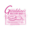 Zodiac Academy inspired Geraldine’s buttery bagels sticker featuring a vintage-style pink design with a bagel and butter knife, from thtgrlreads Stickers collection.