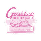Zodiac Academy inspired Geraldine’s buttery bagels sticker featuring a vintage-style pink design with a bagel and butter knife, from thtgrlreads Stickers collection.