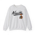 Bloodwing Academy crewneck sweatshirt by thtgrlreads featuring vintage wash Comfort Colors fabric and a playful illustration of a fox sitting on stacked books with bold "Neville" text.