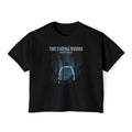 Thtgrlreads officially licensed The Eating Woods collection unisex comfort colors crop top featuring a vintage-washed black base and a dark forest graphic with white arch design.