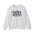 thtgrlreads Blood Bound collection oversized crewneck sweatshirt featuring vintage wash Comfort Colors fabric with bold navy graphic text "THE DUEL" and illustrations, printed by Printify.