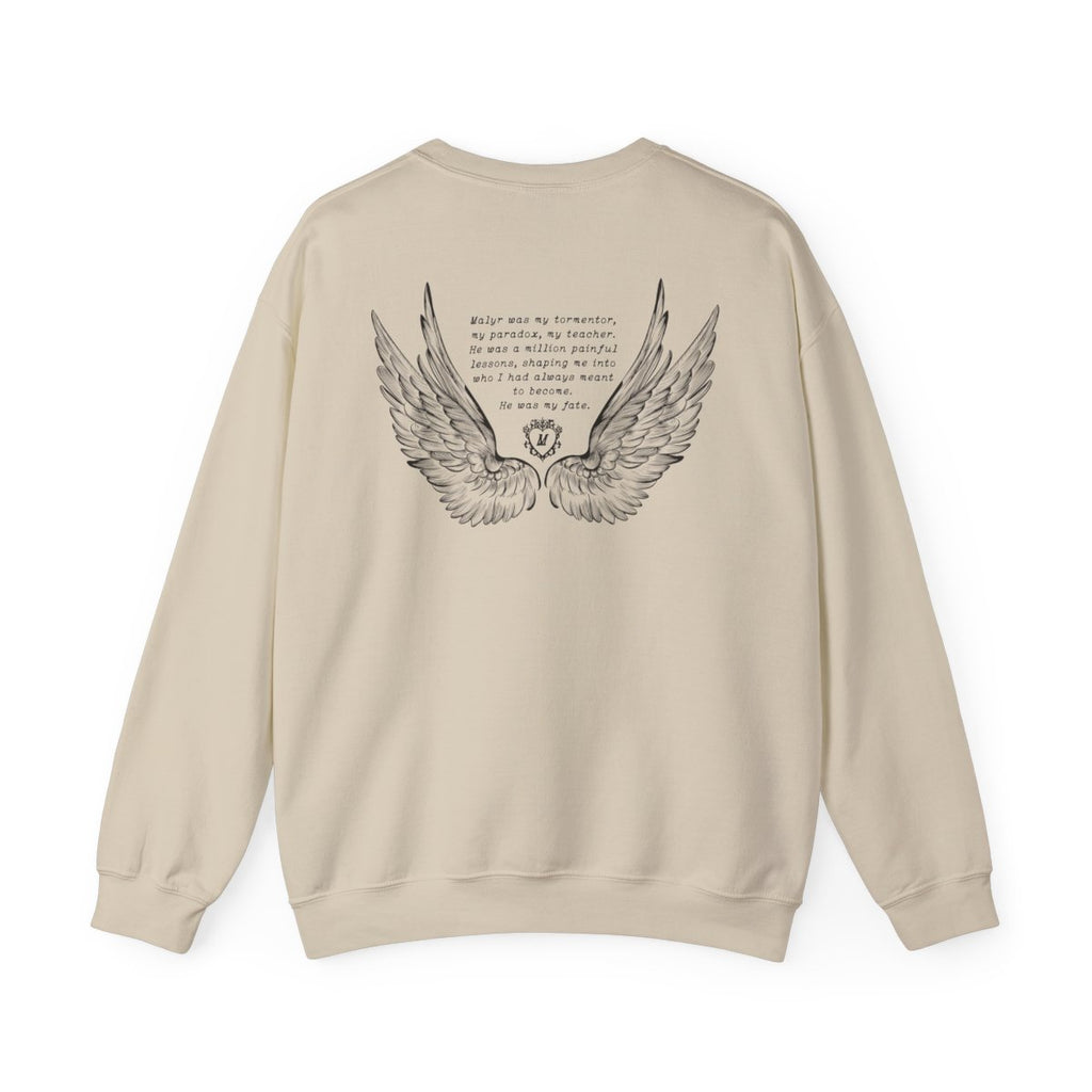 Liv Zander collection oversized crewneck sweatshirt by thtgrlreads featuring detailed vintage-style wing graphic and poetic text on a soft Comfort Colors base in a neutral tone.