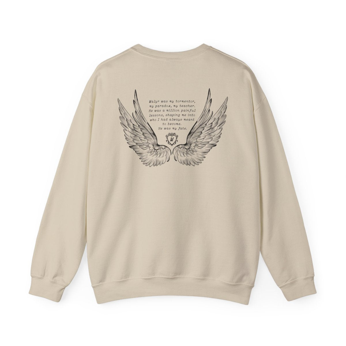 Liv Zander collection oversized crewneck sweatshirt by thtgrlreads featuring detailed vintage-style wing graphic and poetic text on a soft Comfort Colors base in a neutral tone.