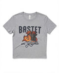Gray Bastet and Kaida baby tee with illustrated orange and charcoal dragons and bold lettering, a licensed Blood Bound design from Printify in the Tees collection