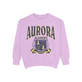 Thtgrlreads officially licensed Aurora Academy oversized crewneck sweatshirt featuring a vintage puff print graphic with Alestria crest, from the Back to School collection.