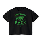 Black Comfort Colors cropped tee featuring a green wolf graphic with Northwest Pack lettering, officially licensed Ali Hazelwood bookish apparel from Thtgrlreads Tees.