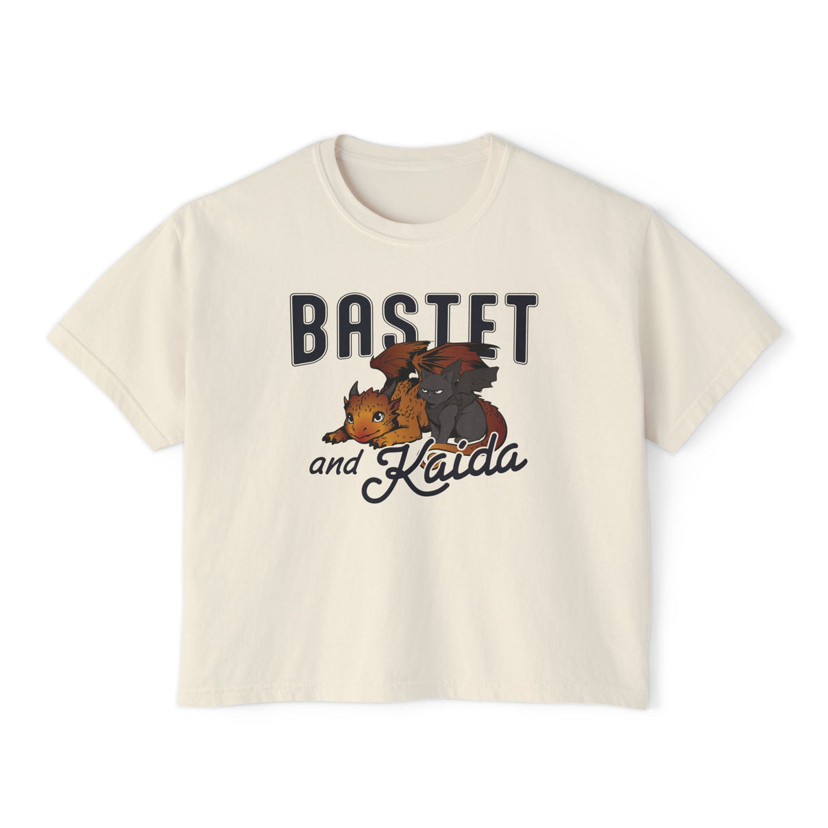 thtgrlreads Blood Bound collection vintage-wash Comfort Colors crop top featuring a printed graphic of Bastet and Kaida, soft unisex 100% ring-spun cotton by Printify.