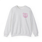 Zodiac Academy crewneck sweatshirt from thtgrlreads featuring a vintage-wash, soft Comfort Colors fabric with a pink graphic print of lips and "Geraldine's Bitter Bagels" text.