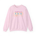 Pink unisex crewneck sweatshirt featuring The Multitudes of Elsie graphic, from Thtgrlreads Ali Hazelwood collection and licensed bookish apparel.