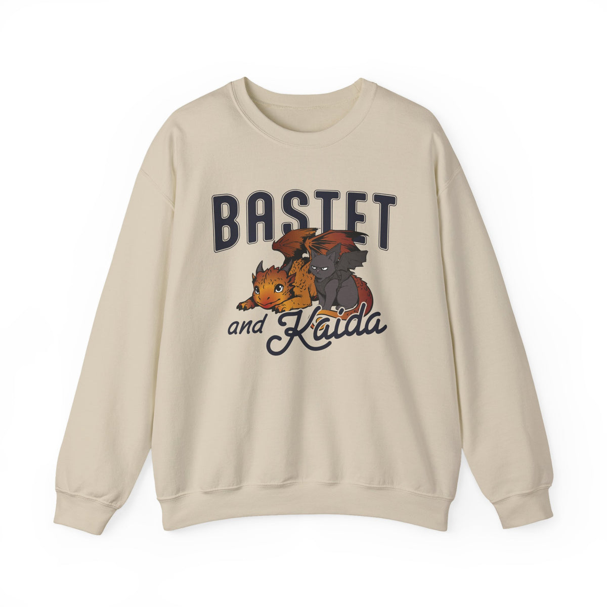 thtgrlreads Blood Bound oversized crewneck sweatshirt featuring colorful Bastet and Kaida dragons with bold vintage inspired lettering and a bookish fantasy design