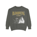 Bloodwing Academy crewneck sweatshirt from thtgrlreads featuring a vintage-wash Comfort Colors base with a detailed print of a castle and dragon, part of the Bloodwing Academy collection.