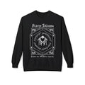 thtgrlreads officially licensed Sleep Tolkien unisex oversized crewneck sweatshirt featuring a white hexagonal design with Elvish script and fantasy-themed graphics on a vintage black Comfort Colors base.
