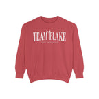 Bloodwing Academy crewneck sweatshirt by thtgrlreads featuring "Team Blake" vintage puff print text on a soft, vintage-washed Comfort Colors oversized unisex crewneck.