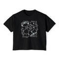 thtgrlreads Wolves of Ruin collection features a black Comfort Colors cropped t-shirt with a vintage-style graphic of crowns, jewels, and delicate swirling text in white and blue, by Printify.