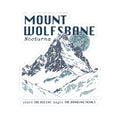 Sticker from the Wolves of Ruin collection by thtgrlreads featuring a detailed mountain design with "Mount Wolfsbane" text, moon illustration, and bonding trials theme.