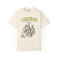 Thtgrlreads Kindred's Curse Saga unisex Comfort Colors graphic tee in vintage wash featuring a detailed castle illustration and "Lumnos" text with a fantasy bookish theme.